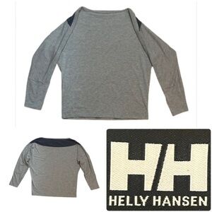 Helly Hansen Gray and Navy Blue 3/4 Sleeve Loose Fit Boat Neck Style Top